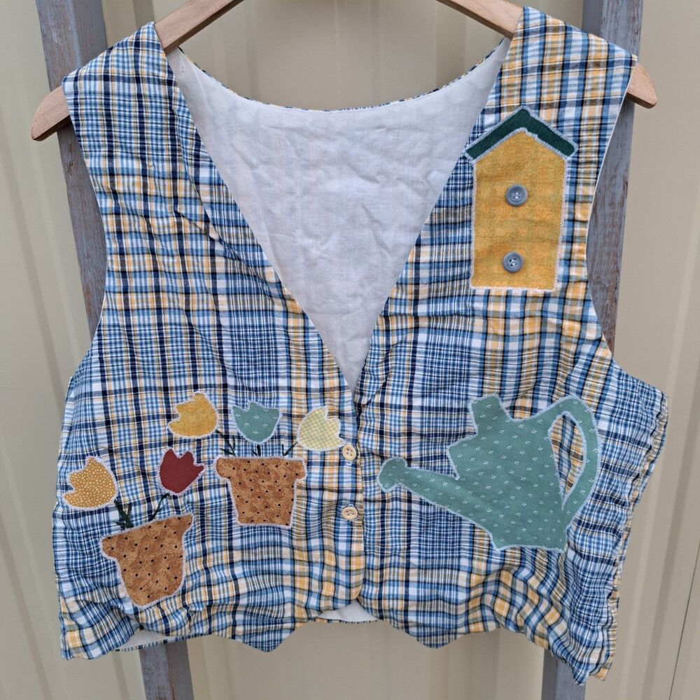 Handmade Large Womens Gardening Vest Sleeveless Tank Grandma Core Flowers Spring